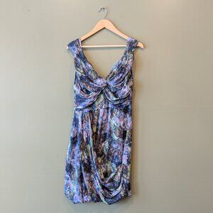 Catherine Malandrino 100% Silk Sleeveless Dress 10 Purple Abstract Formal Drape